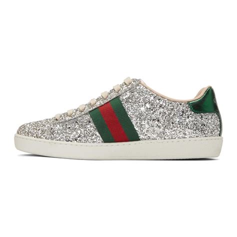 Gucci Silver Glitter Planet New Ace Sneakers in Metallic 